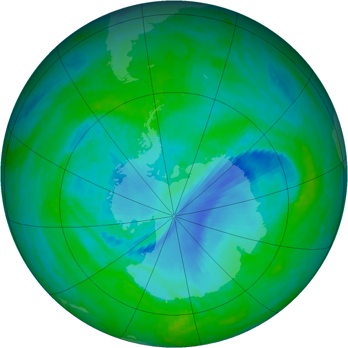 Antarctic ozone map for 19 December 2001